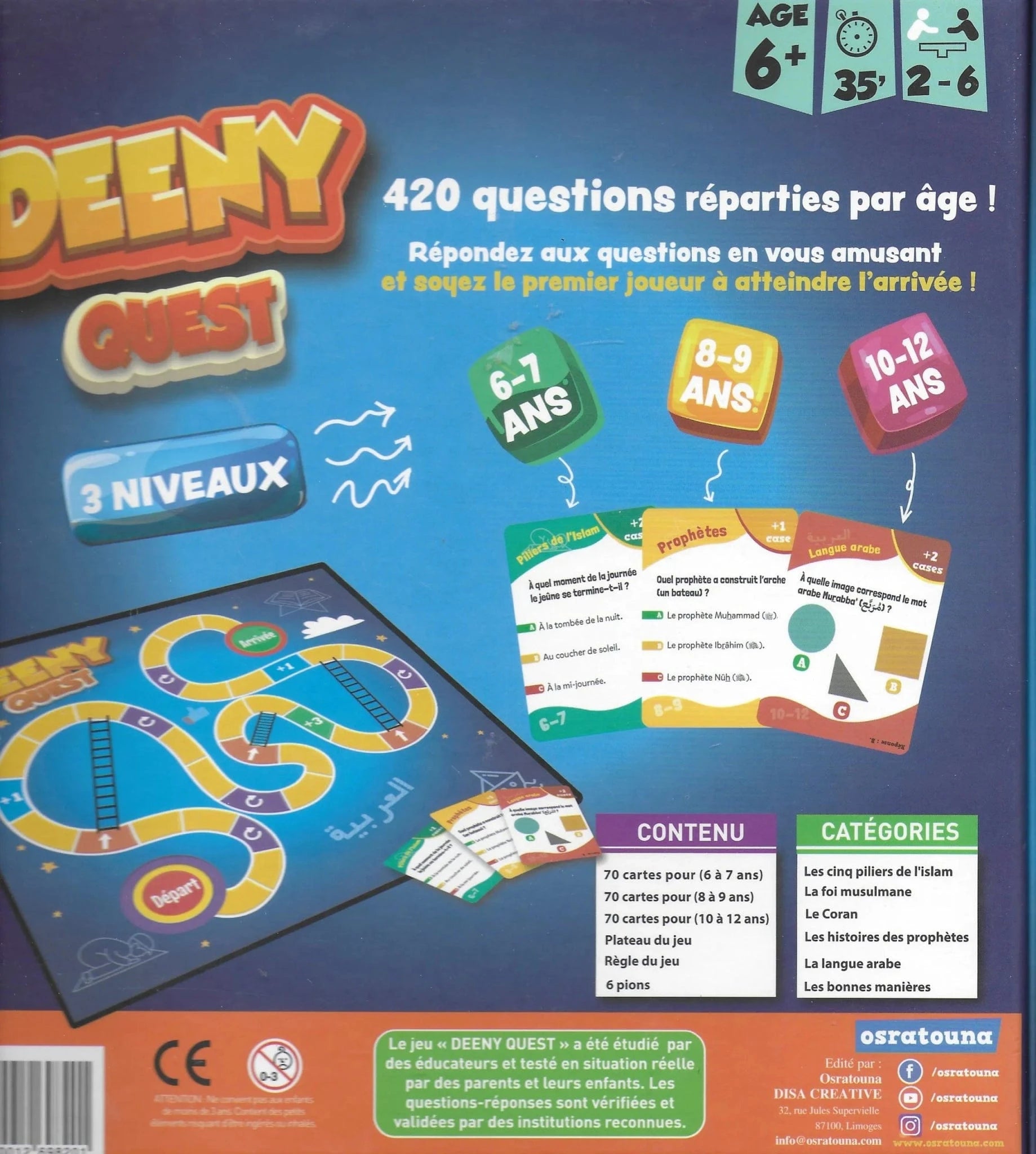Deeny Quest : 420 Questions Sur L'islam Réparties Par Âge! (+6 Ans, 3 Niveaux) Osratouna Jeu Islam 3770012698201 Librairie Musulmane Al-imen