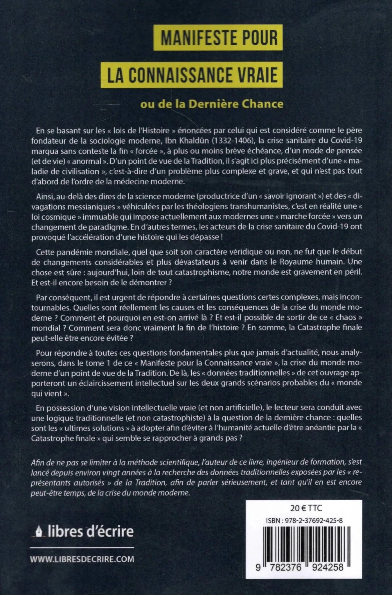 Manifeste pour la Connaissance Vraie ou de la Dernière Chance (Tome 1)(Khalil Abderahmane) Al-imen Livre > Islam 9782376924258 Librairie Musulmane Al-imen