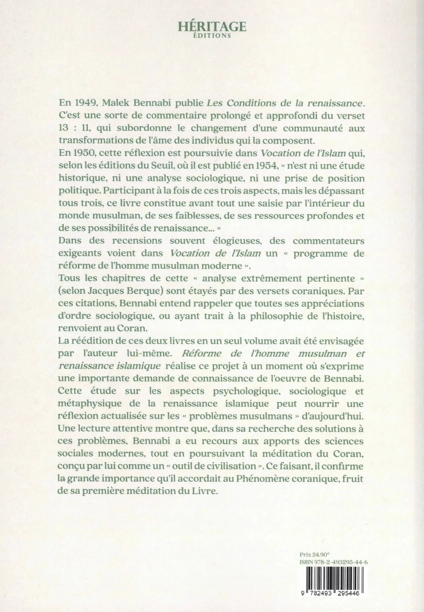 Réforme de l’homme musulman & renaissance islamique par Malek Bennabi Héritage Livre > Islam 9782493295446 Librairie Musulmane Al-imen