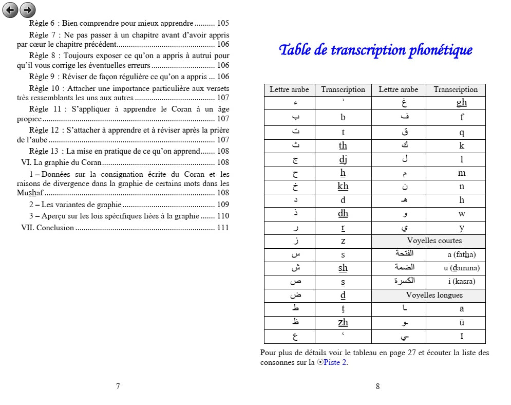 At-Tajwîd – L'art de bien réciter le Coran par Pr. Amine Chérif-Zahar - Éditions Orientica - Table des matières & de transcription phonétique