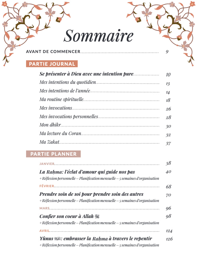 Rahma Planner par Souad El Mansouri Sommaire