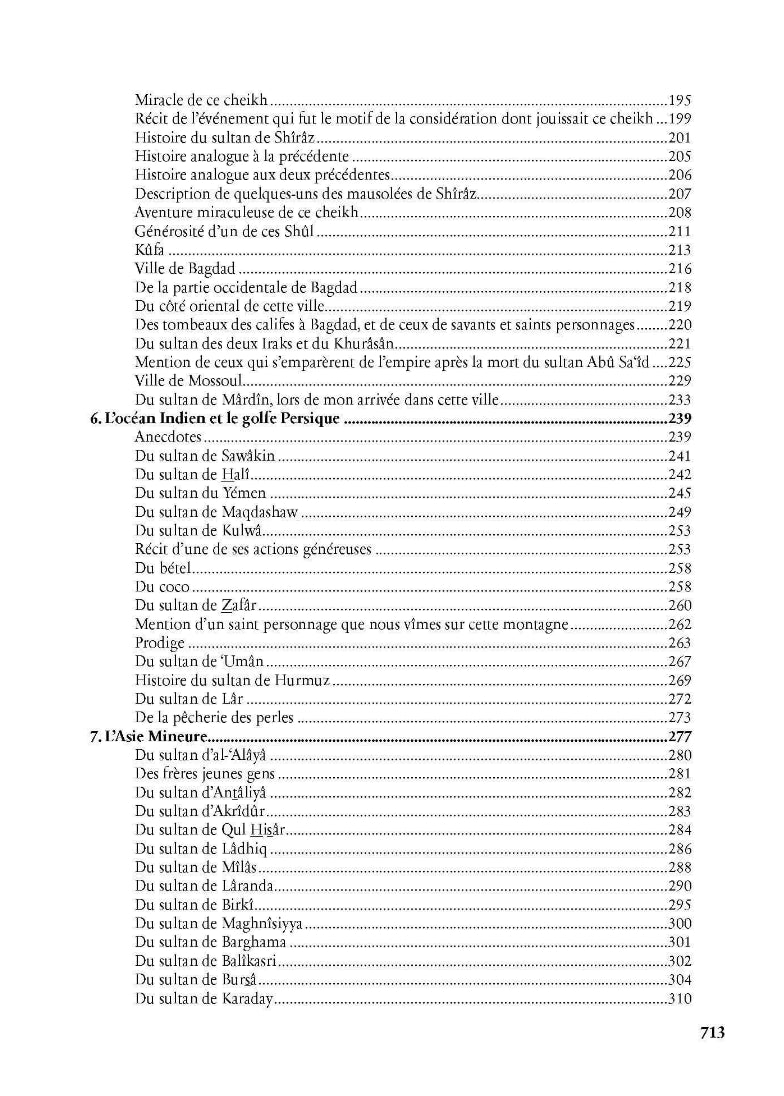 Voyages par Ibn Battûta - éditions Héritage - Table des matières 3