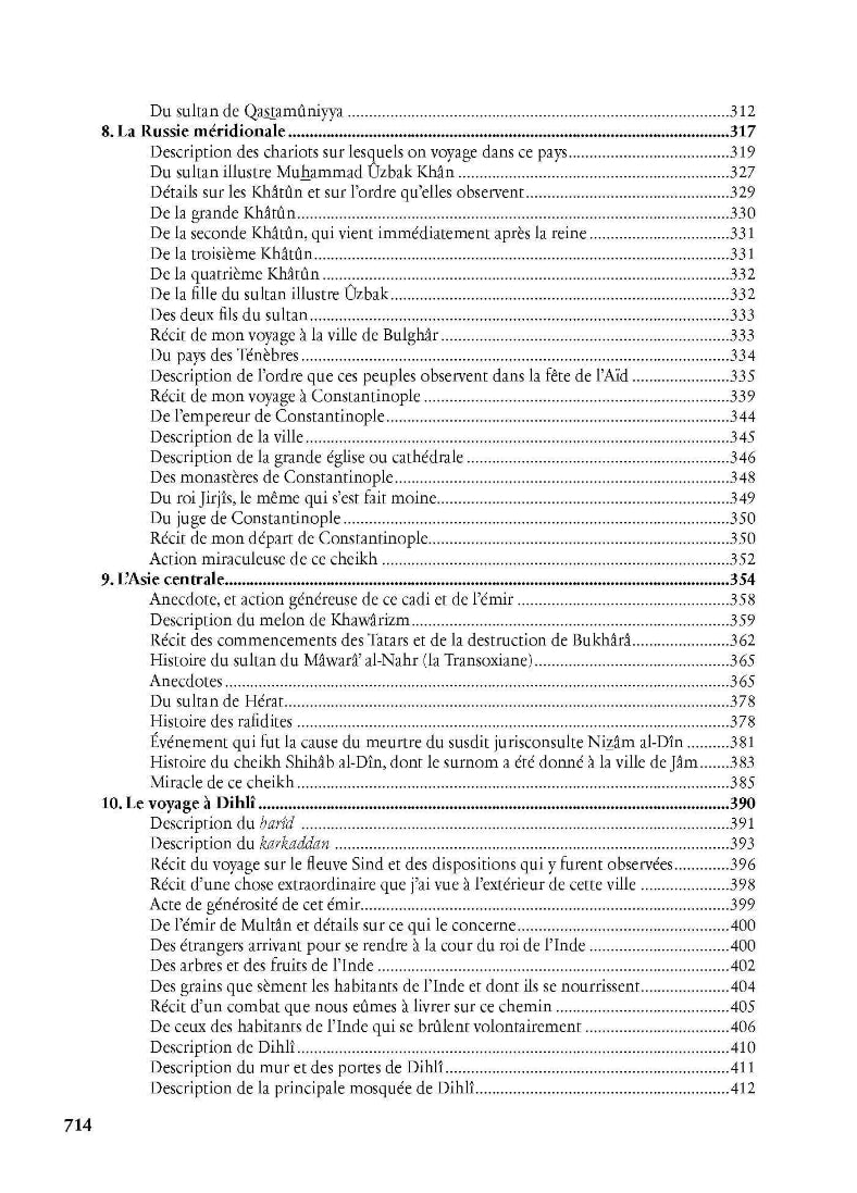 Voyages par Ibn Battûta - éditions Héritage - Table des matières 4