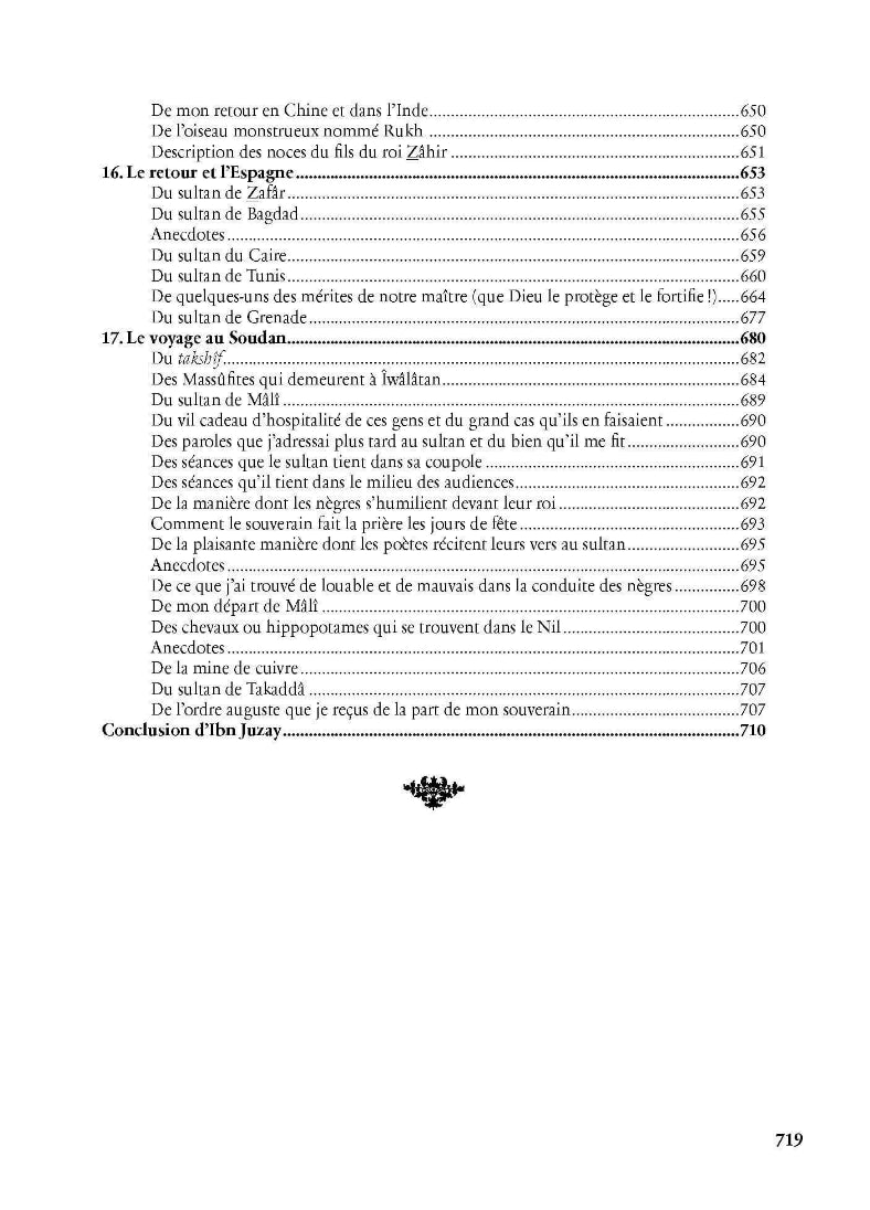 Voyages par Ibn Battûta - éditions Héritage - Table des matières 9