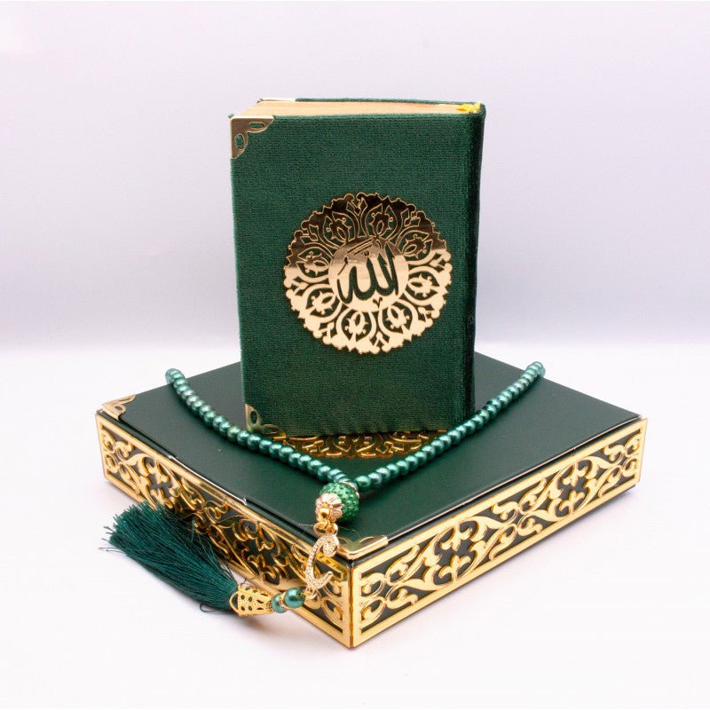 Coffret cadeau Al - imen : Box (Saint Coran Arabe de Poche + Chapelet) Vert Grand (17x24) Al - imen