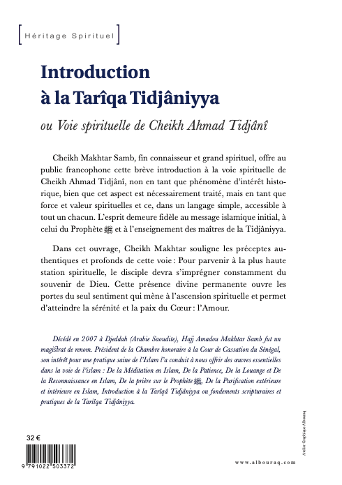 Introduction à la Tarîqa Tidjâniyya : Voie spirituelle du Cheikh Ahmad Tidjânî Al - imen