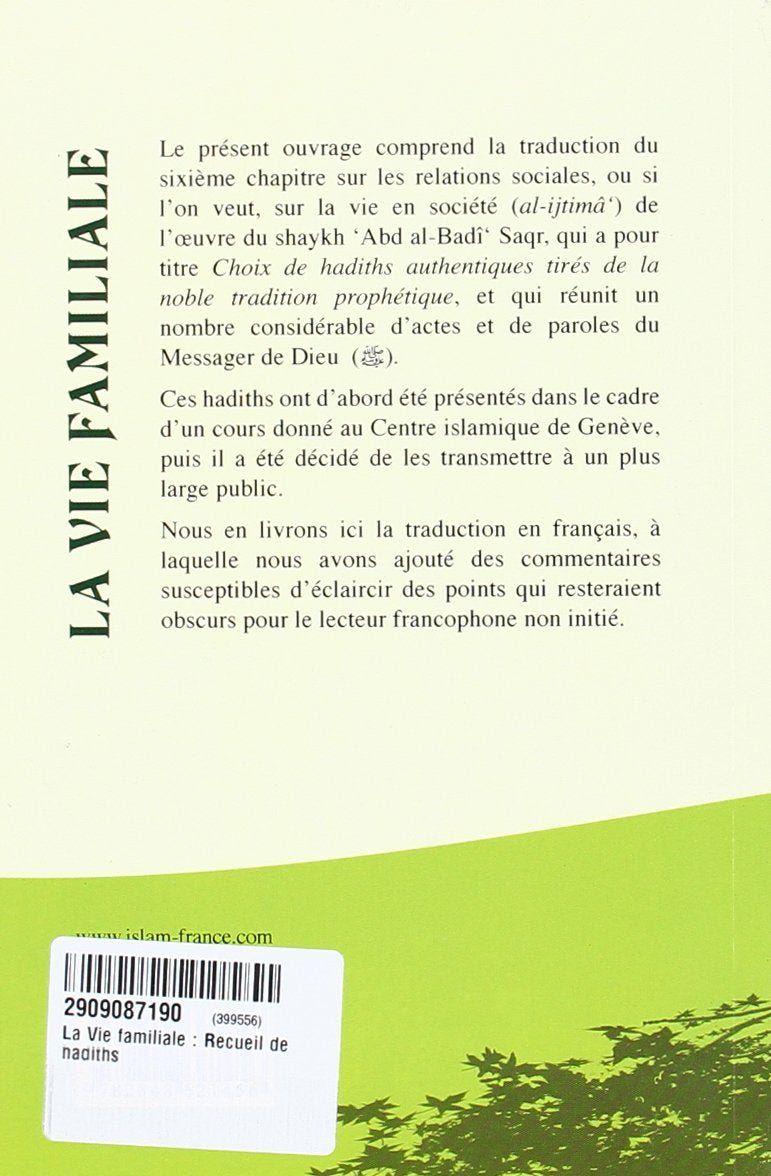 La vie familiale recueil de Hadiths disponible chez Al - imen