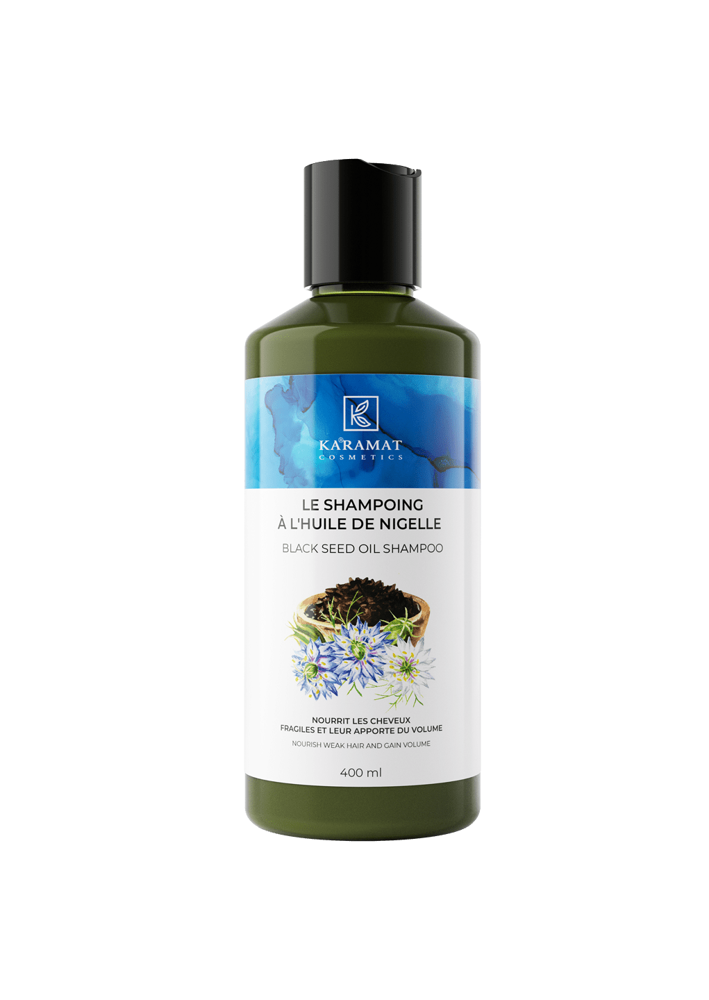 Shampooing à l’huile de nigelle Karamat Cosmetics 400 Ml Karamat Collection Bien-être et Santé 034966596840 Librairie Musulmane Al-imen